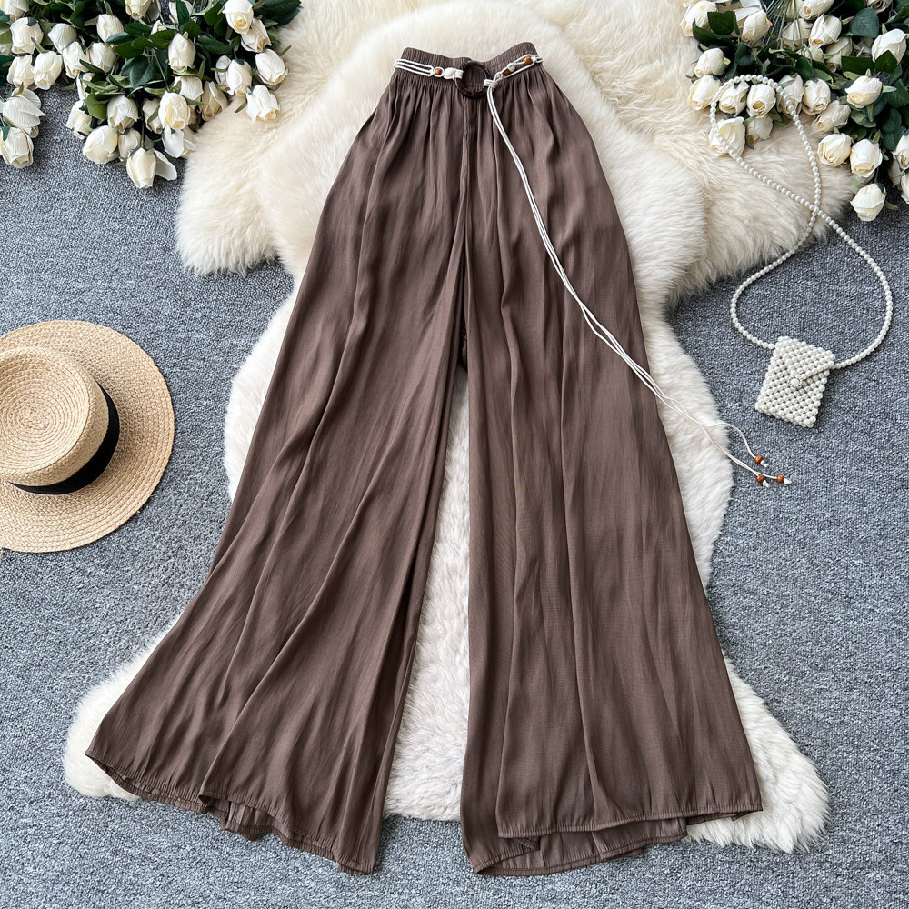 High-Waisted Wide-Leg Pants Korean Style Casual Women's Elastic Waistband Flattering Relaxed Fit For Commuting_ecoleips.com