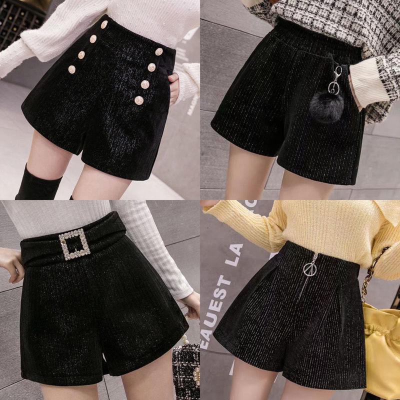 Thickened and Velvet Bright Silk Gold Velvet Fashion Shorts for Women 2025 Autumn and Winter New Slim Casual Versatile Outer Wear Boot Pants