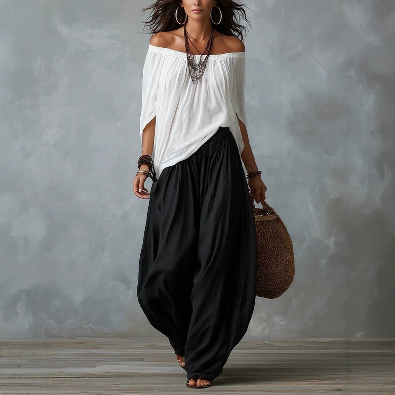 Off-Shoulder 2026 New Amazon Long Wide-Leg Pants Fashion Set Casual Black White Gray Red Black Off-Shoulder 2026 New Amazon Long Wide-Leg Pants Fashion Set Casual Black White Gray Red Black