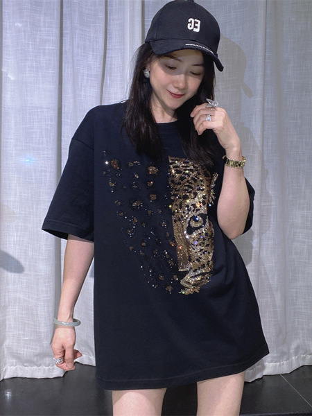 Cotton fashionable trend short sleeve T-shirt with a round collar…