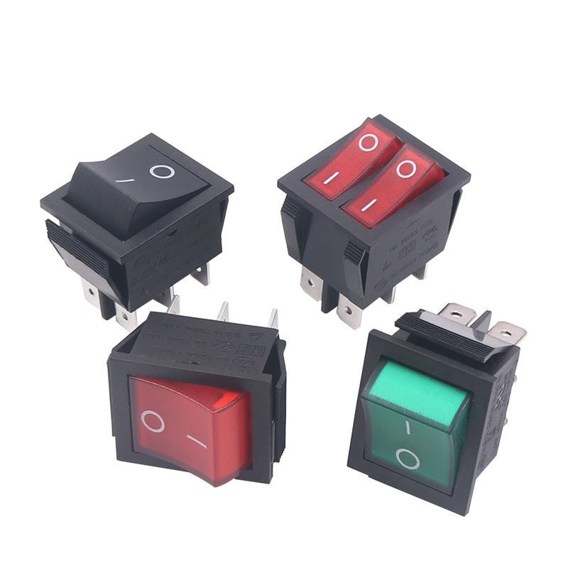 16A按钮按键带灯R1船型电源翘板形开关6脚2档两位红色CD4-船202。
