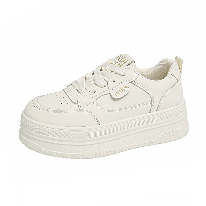 Muffin con suela gruesa zapatos blancos para mujeres 2025 nueva moda versátil cómodo ligero redondo correa zapatos de skate casuales