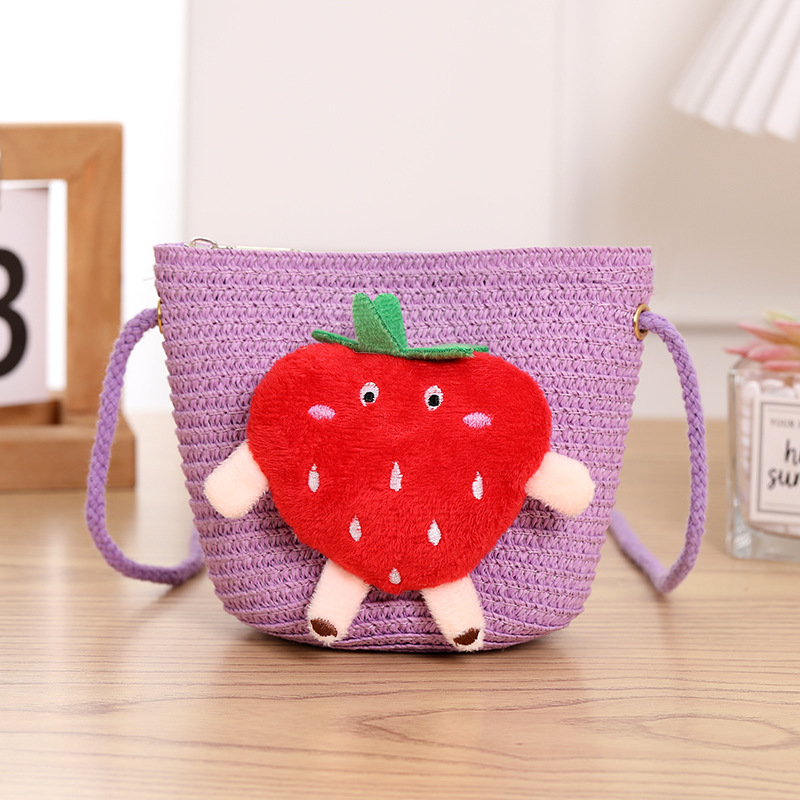 Girl's Straw Color Block Cute Round Square Zipper Shoulder Bag display picture 3