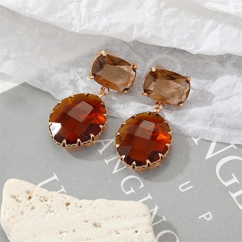 Retro Geometric Square Oval Crystal Large Earrings display picture 4