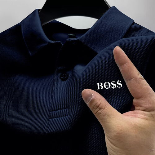 2025 Printed High-Neck Polo Shirt with Printed Logo, Transferred Circle Embroidery, Long-Thread Cotton Short-Sleeve T-Shirt