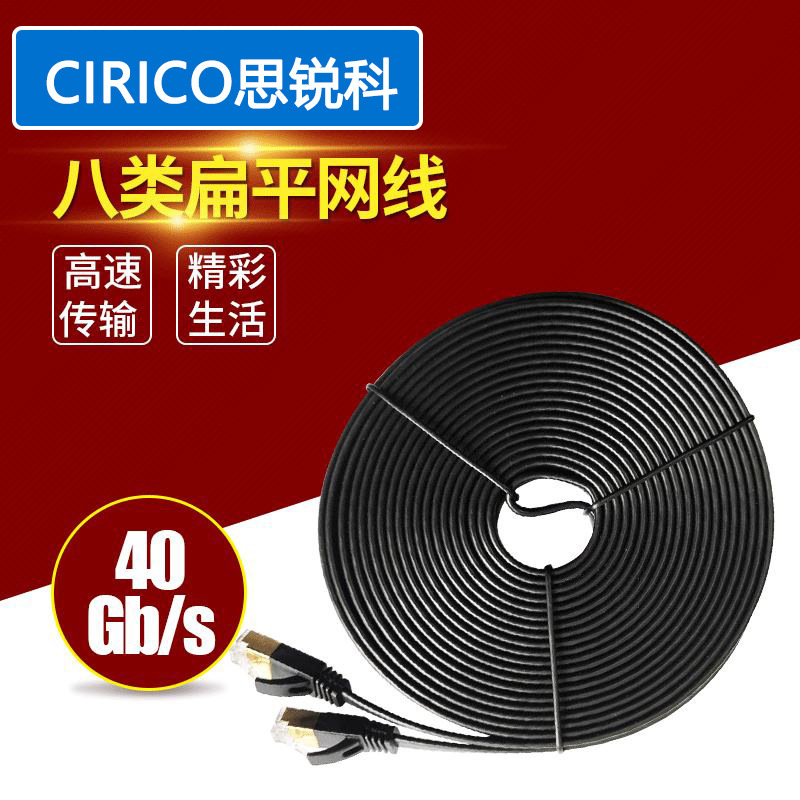 Eight 10 gigabit network cable CAT8 class flat jumper 40Gbps 2000MHz network transmission flat cable 10 m