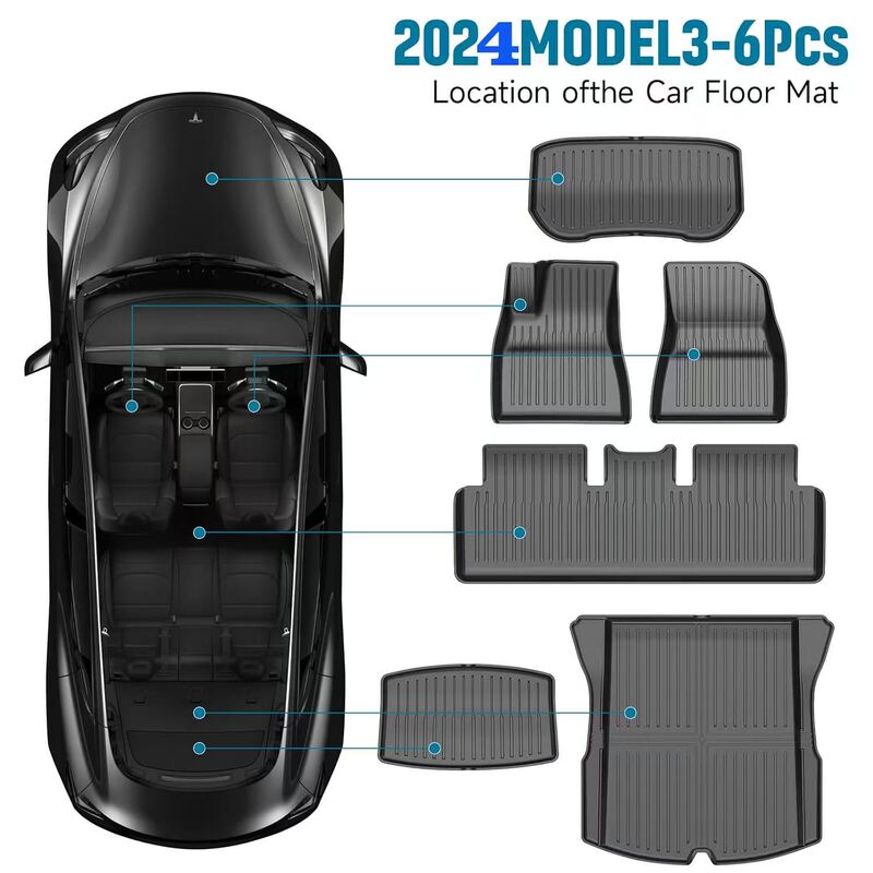 现货特斯拉焕新Model 3专用TPE环保全天候材质汽车脚垫后备垫6件|undefined