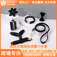 INS风经典黑天鹅绒柔软宠物项圈牵引绳蝴蝶结胸背狗便袋花朵