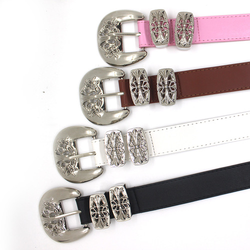  New Hollow Carved Cross Buckle Belt Ins Internet Celebrity Fashion Versatile Women's Decorative Skirt Pants Belt