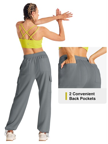 Women's High Waisted Cargo Sweatpants Gray Wide Leg Cross-border