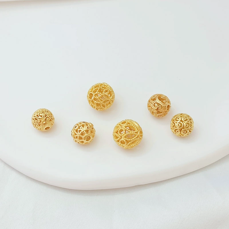 18-каратное золото, сохраняющее цвет, древнее золото, инкрустированное цирконием, вырезанный узор в виде облака гортензии, круглые бусины, браслет ручной работы, ожерелье, свободные аксессуары из бисера