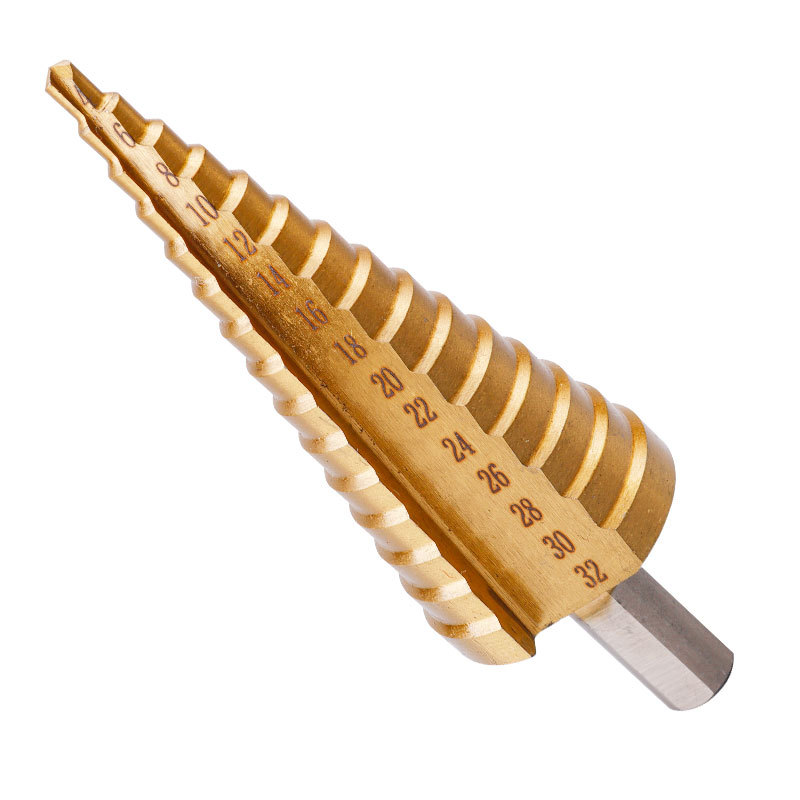 Los fabricantes venden al por mayor acero inoxidable metal abocinador especial escalera cónica ranura recta mango hexagonal taladro de pagoda