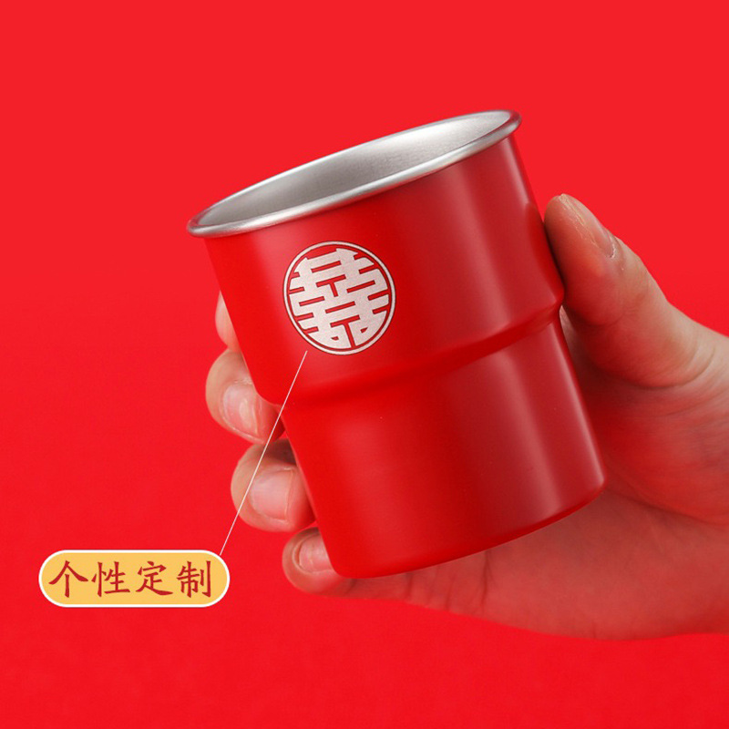 Taza de agua plegable 304 taza de café de acero inoxidable taza de acampamiento al aire libre taza de mango taza de escalones grabación plegable portátil