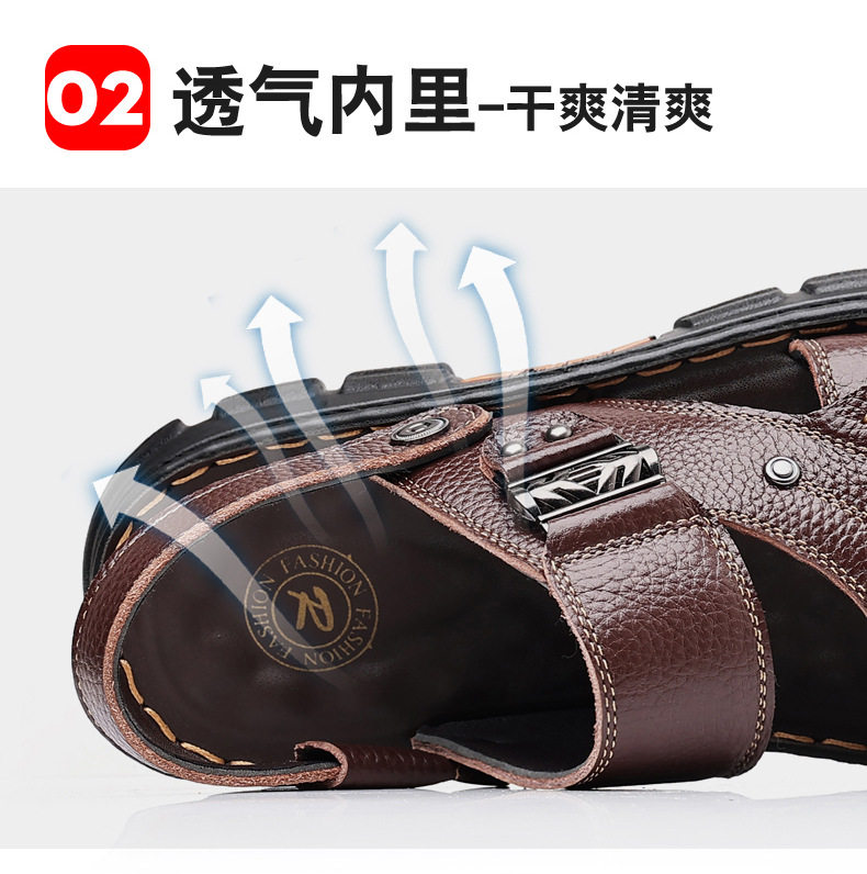Dép sandal nam da bò đế dày chống trượt kiểu mới mùa hè, dép lê hở ngón mũi tròn — Màu nâu, màu đen chi tiết 17