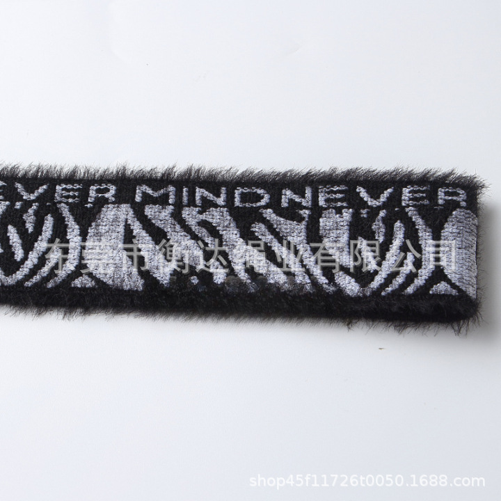 Fábrica de venta al por mayor 4cm cinta elástica de peluche imitación de visón elástica cinta elástica Jacquard letras