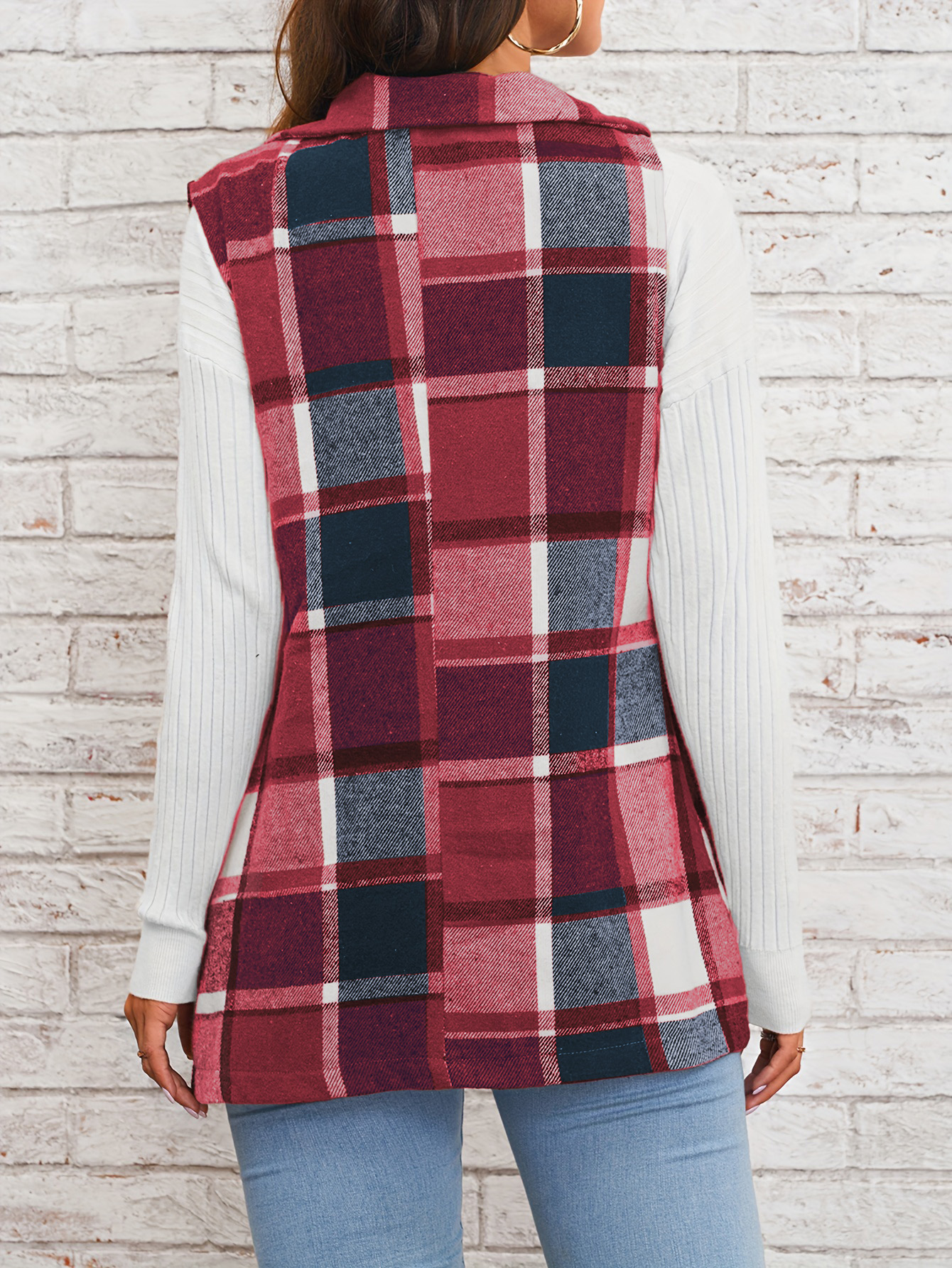 Fashion women‘s lapel suit vest plaid jacket
