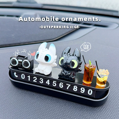 Temporary Car Parking Sign with Magnetic Number Plate, Car Phone Number Plate, Creative Interior Decoration Item (Nömrəli dayanma kartı) - black-and-white-toothless-boy-radio-2-drinks-magnetic-digital-parking-sign