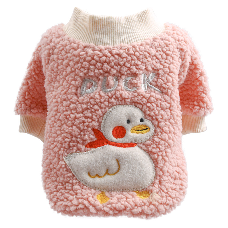 マフラーアヒル毛丸首シャツ-ピンク