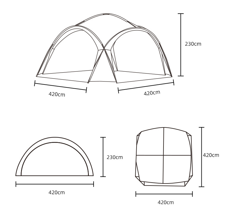 Customized Four-Sided Ventilation Dome Outdoor Canopy for Multi-Person Camping, Sunshade Silver-Coated Large Tent, Rainproof Canopy