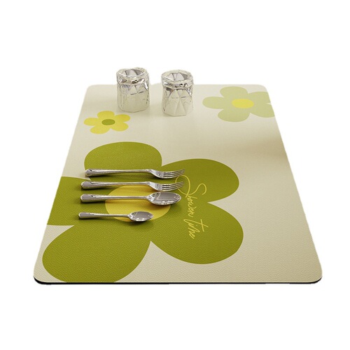 Pastoral Creamy Floral Silica Gel Water Absorbent Mat Desk Plate Trivet Heat Insulation Anti-Scald Pad Anti-Slip Kitchen Drain Mat
