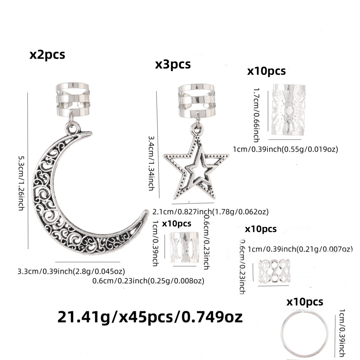 Ensemble de 45 accessoires pour perruques, anneaux pour dreadlocks africains, pinces à cheveux en alliage à motif tournesol croisé_voghion.com