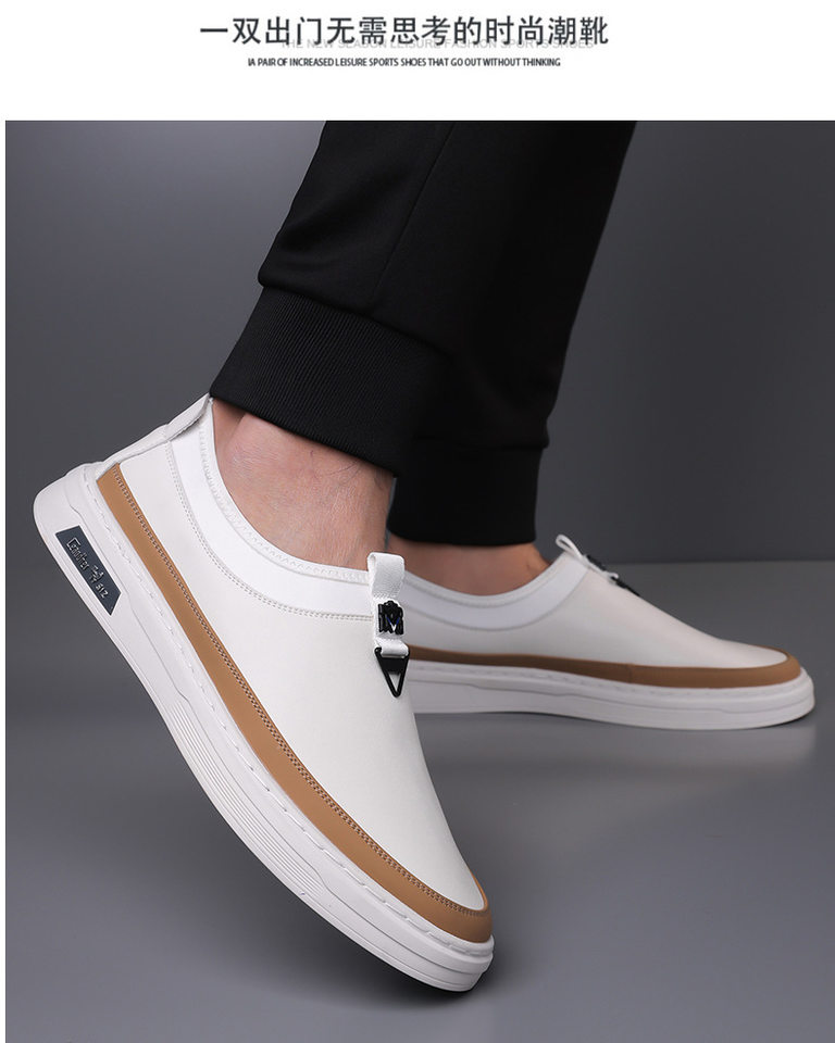 Giày sneaker nam cổ thấp dáng giày ván, mũi tròn, dây buộc, mặt da mềm — GX367 màu trắng, GX367 màu đen chi tiết 16