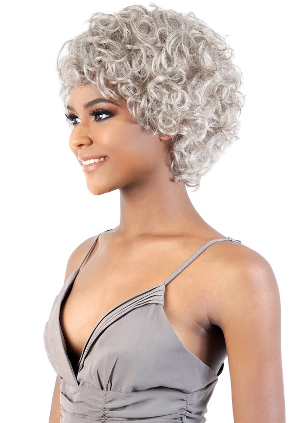 Nuevo look fibra química peluca corta plata fibra química casco gancho encaje