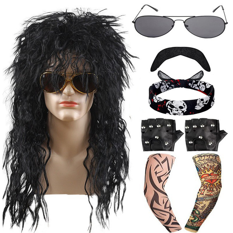 Halloween Wig Punk Cos Wig Heavy Metal Disco Party European and American Men's Rock Wig Headgear