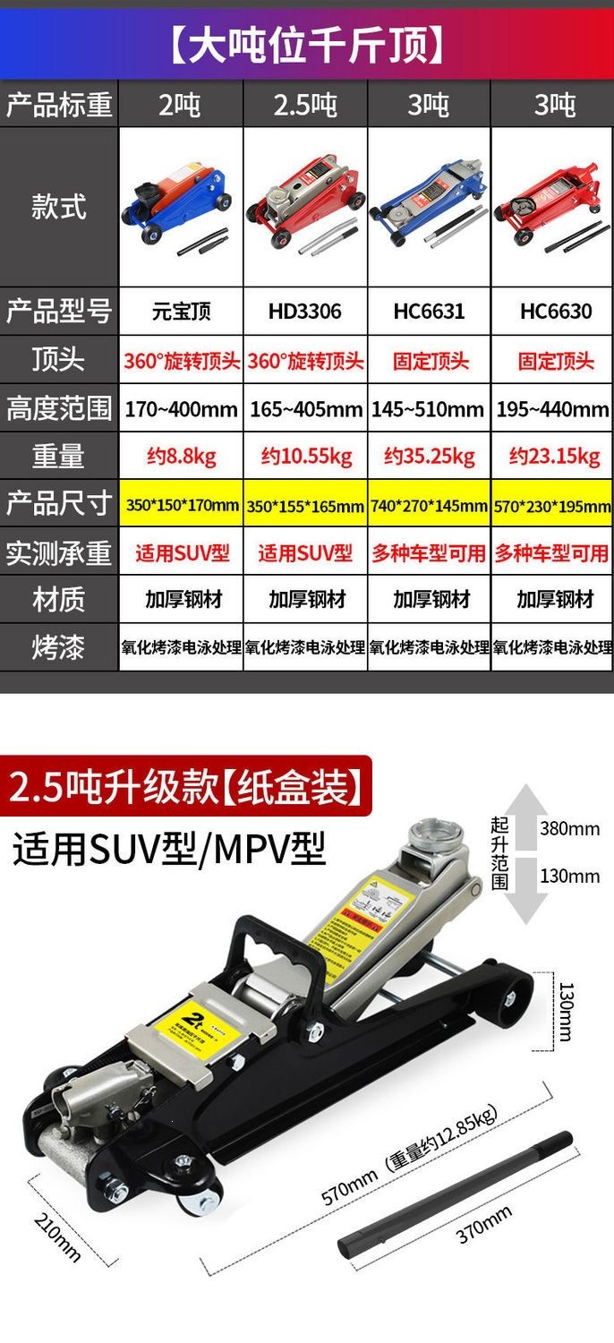 Huangchi Horizontal National Standard 2T Car 0kg Jack for Sedans, Vehicle-Mounted Van Hydraulic 0kg Jack Tire Changing Tool