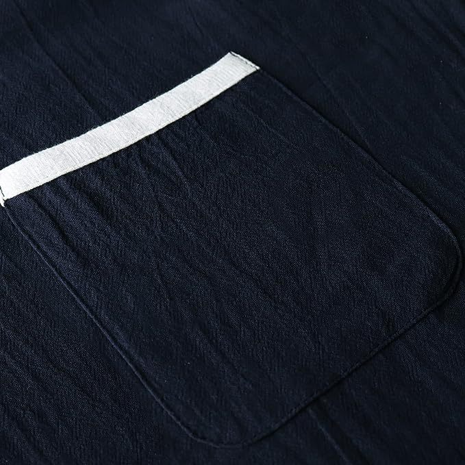 Camisa Henley de manga larga para hombres de temperamento transfronterizo europeo y americano de algodón y lino cómoda camisa de costura transpirable para hombres