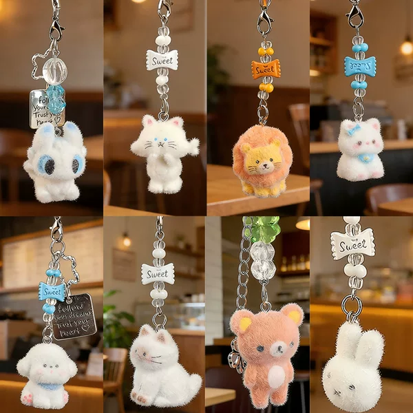 Trendy Plush Cartoon Keychain Cute Bag Charm Couple Phone Strap Gift Wholesale