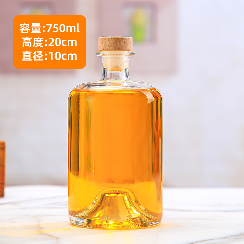 Botella de vodka al por mayor Botella de vino de fondo cóncavo Botella de vino extranjero Botella de vino amarillo de gran capacidad Botella de vino de ciruela transparente Botella de vino de frutas de vidrio