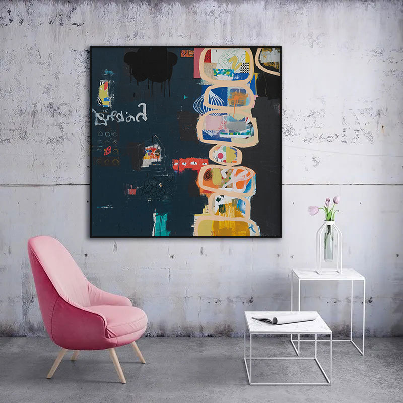 American Artist Black Abstract Graffiti Geometric Color Block Decorative Painting Living Room Oil Painting Restaurant Niche Simple Hanging Painting