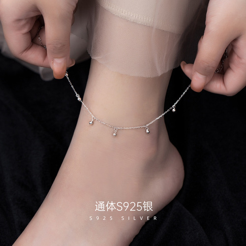 Under the Banyan Tree S925 Silver Japanese Style Simple Money Duoduo Doudou Anklet Transfer Bead Bell Anklet  New Trend