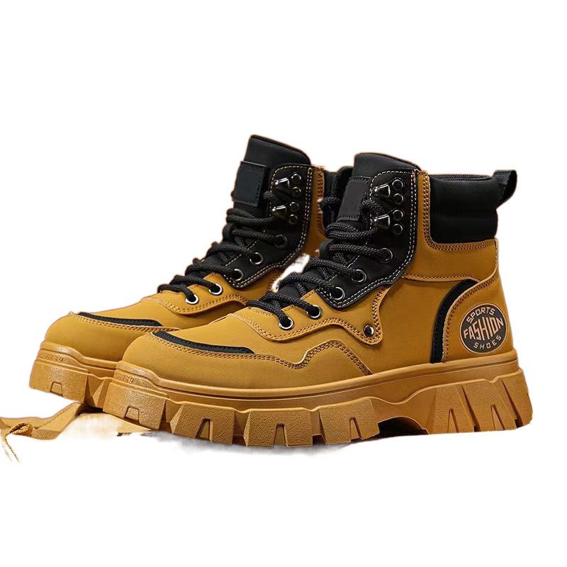 Nuevos zapatos de hombre 2025 primavera y otoño botas de suela gruesa Martin zapatos de trabajo de moda versátil aumento de altura botas amarillas de moda para hombres