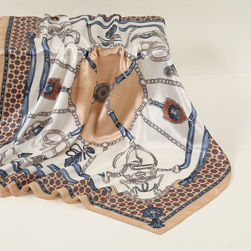 New cross-border European and American-style printed silk-look 90x90 cm square scarf—stylish, trendy, versatile headscarf/necktie/silk scarf for women