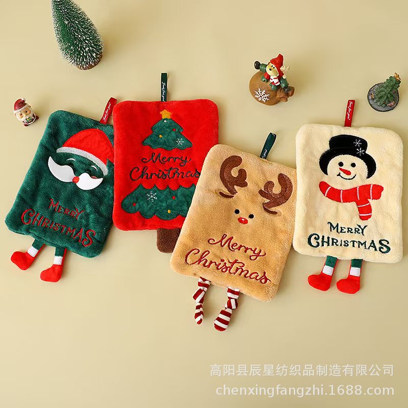 New Christmas Hand Towel Hanging Thickeneded Coral Velvet Towel Kitchen Absorbent Quick-Drying Rag Cartoon Small Hand Towel