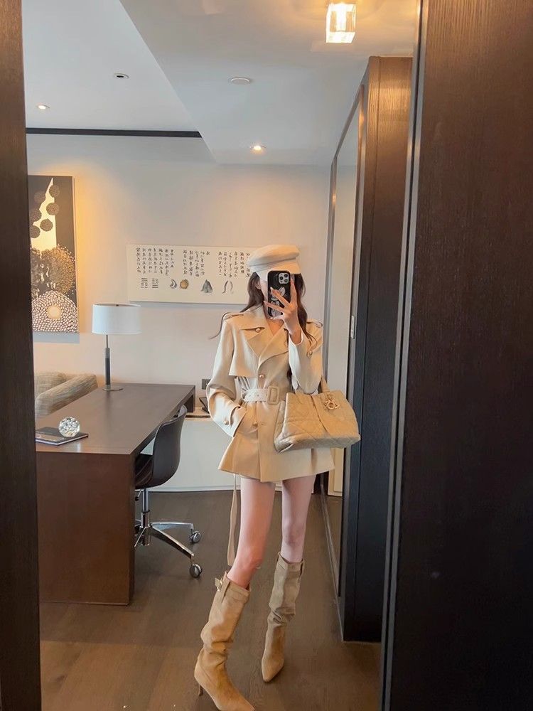 ng2510292 Spring New Korean-style Vintage Trench For Women, Slimming And Waist-cinching, Mid-length Coat_ecoleips.com