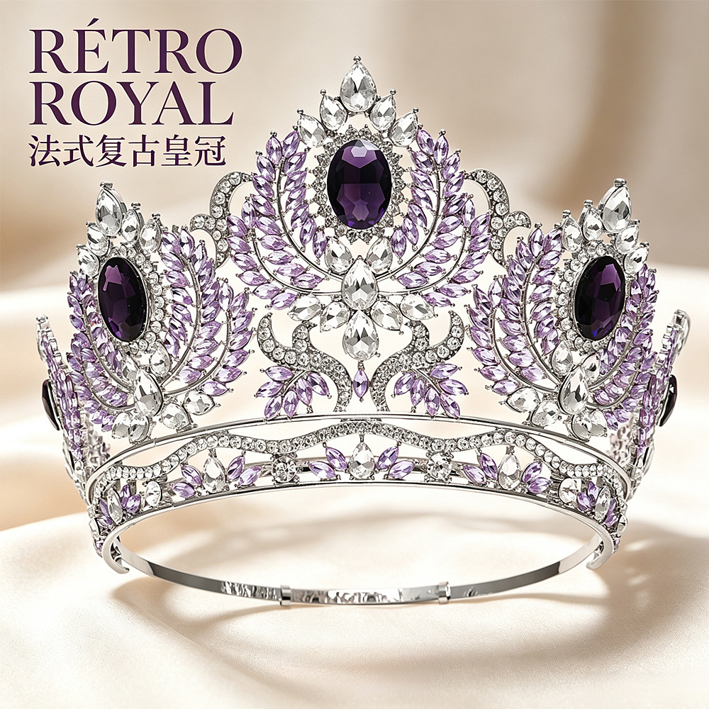 Europeo y americano de gran tamaño nupcial corona accesorios para el cabello corona barroca reina pasarela corona de gama alta corona completa image 8