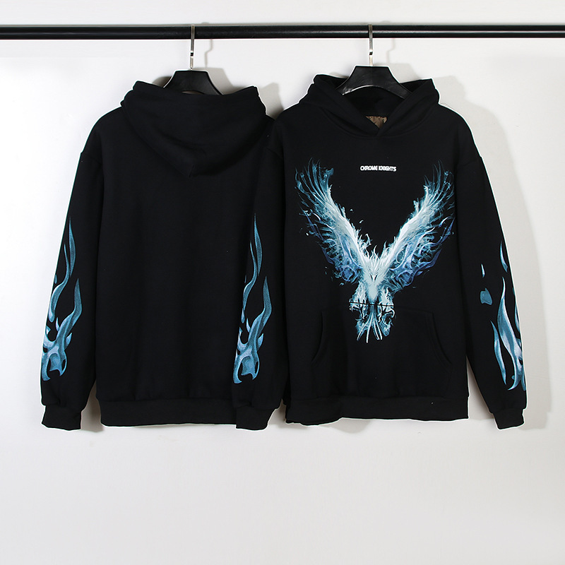 Giacca in puro cotone tt High Street Blue Flame Eagle Kirin Arm Loose Hoodie felpa con cappuccio_voghion.com