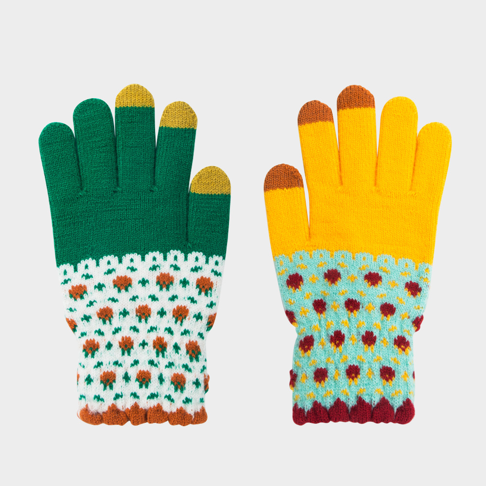 60g Weight Cotton Material Solid Color Pattern Unisex Gender Grey, Pink, Green, Yellow Color One Size Size Gloves Female Winter Fleece-lined Warm-keeping And Cold-proof Touch Screen Gloves Cute Fashion Net Red Wind Student Five Finger Riding Gloves 9