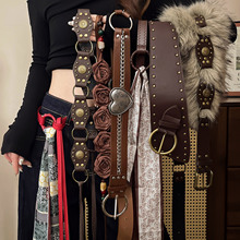 美式复古辣妹棕色腰带女小众感配裙子牛仔裤腰链百搭时尚腰封