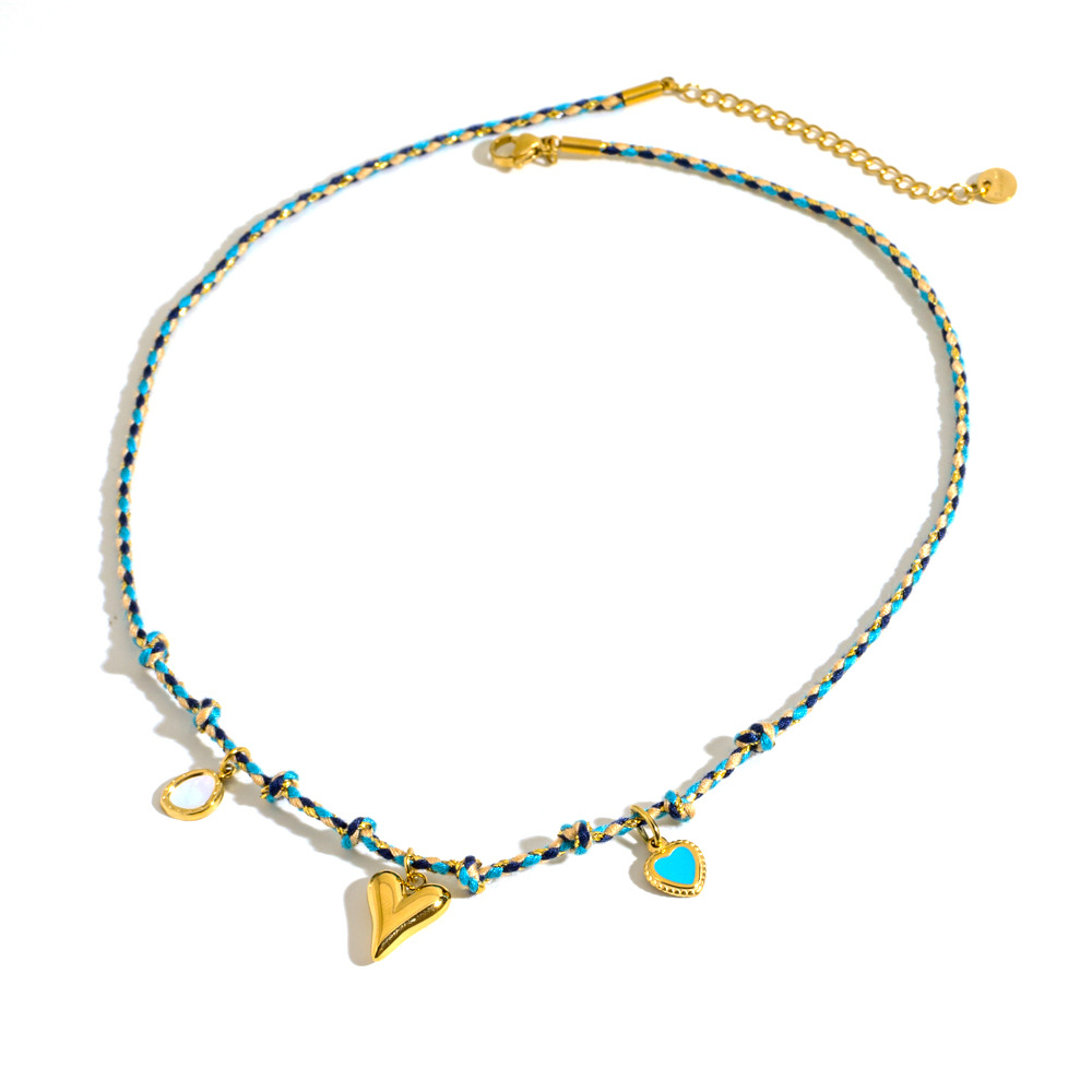 Titanium Steel Material PVD Coated Real Gold Plated Sun Star Heart Shape Rope Titanium Steel IG Style Waterproof Non Tarnish Rope Multi Charms Necklace