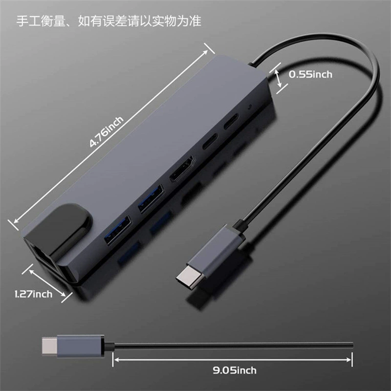 Шесть в одном: переходник Type-C с док-станцией до HDMI 100M.com порт 2USB C хаб конвертер хаб для ноутбука