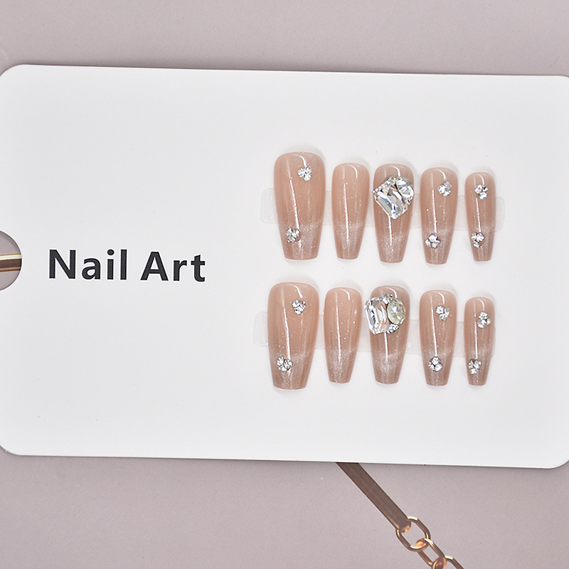 10 piezas de armadura de vestir hecha a mano, parche de manicura largo de ojo de gato de cristal desnudo, uñas hechas a mano, productos terminados al por mayor