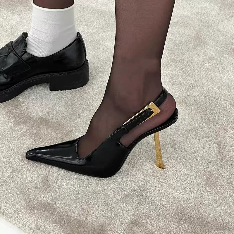French-style pointed-toe high heels for women, 2026 new summer collection, elegant small gold heels, comfortable to wear, black closed-toe stiletto sandals French-style pointed-toe high heels for women, 2026 new summer collection, elegant small gold heels, comfortable to wear, black closed-toe stiletto sandals