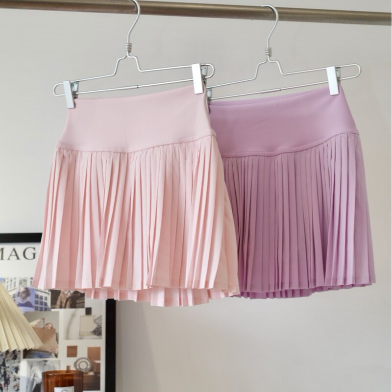Lulu Same-style Tennis Skirt varsity Organ Pleated High Waist Sports Fitness Anti-glare Fake Two-piece Pocket Skirt Pants