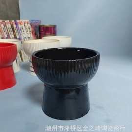 陶瓷宠物碗猫碗 猫盆护劲防打翻猫食具 黑色喝水碗宠物用品