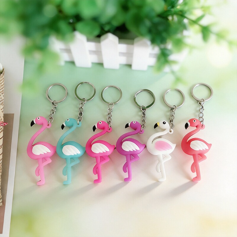 Flamingo Soft Rubber Keychain Cartoon Pendant Backpack Accessory Valentine's Day Gift Cross-Border Small Commodity