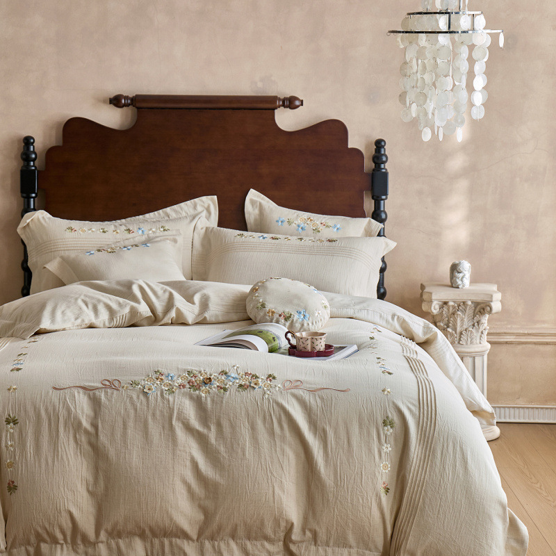 French Vintage Embroidered Cotton-linen Bedding Four-piece Set_voghion.com
